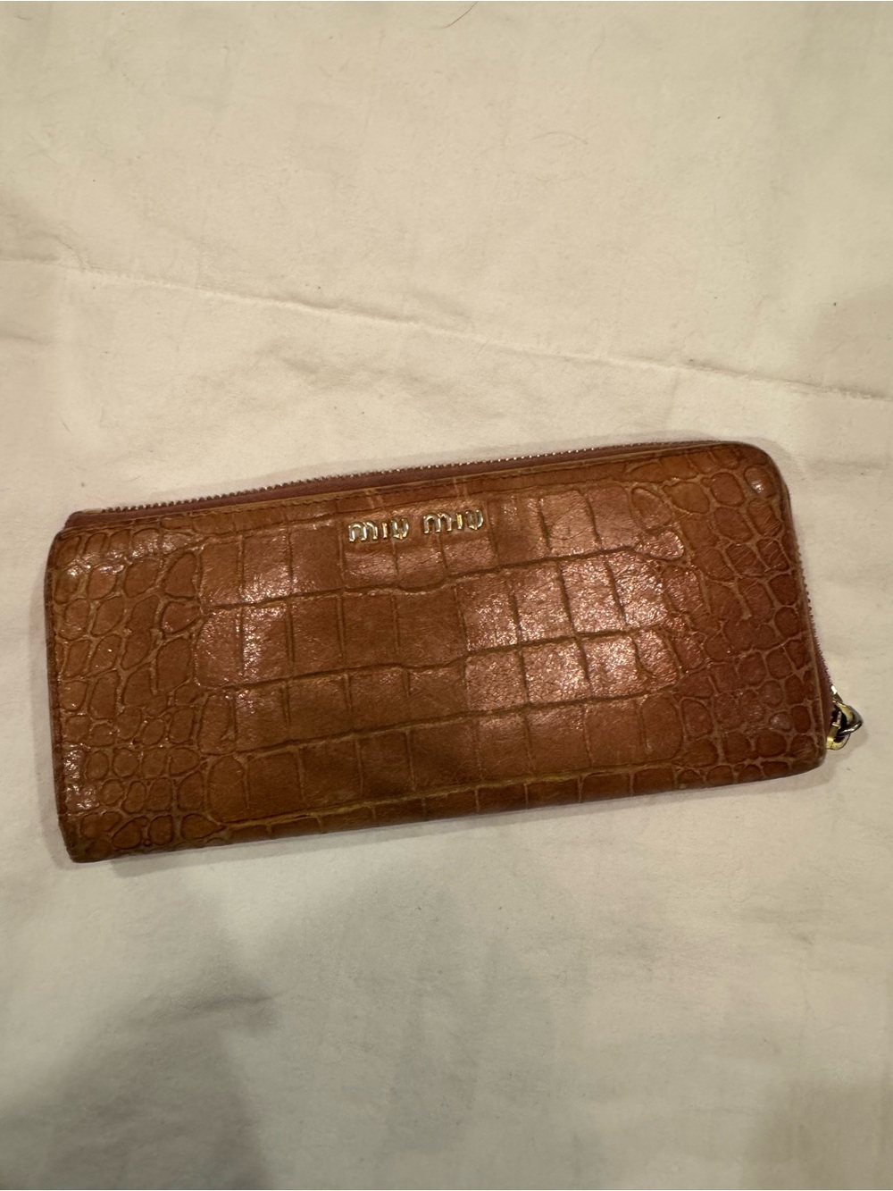 Miu Miu Croc-Embossed Zip Wallet in Dusty Rose/ Beige “ VINTAGE”